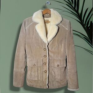 Wilson's Leather Tan Suede Leather & Faux Fur Lined Coat